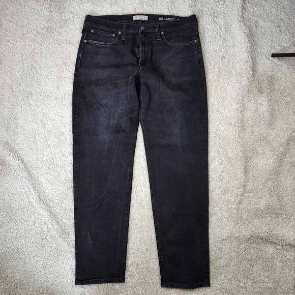 Madewell Men's Jeans 36 X 34 Charcoal Black Relaxed Taper Medium Wash Faded USA - Picture 2 of 8